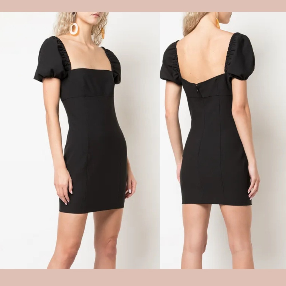NEW $395 Cinq A Sept [ 6 ] Havana Puff Sleeve Mini Dress‎ in Black #7052